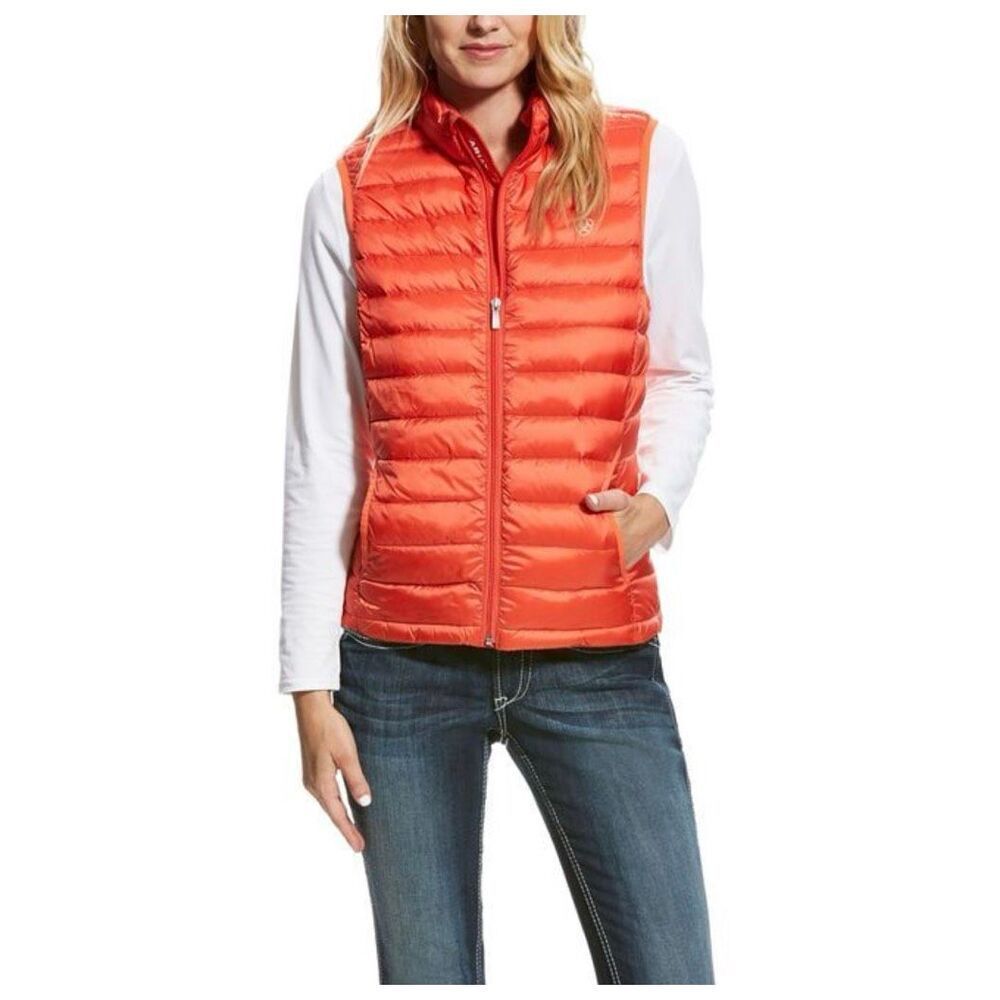 Ariat Women's Small Ideal Down Vest Orange Packable Duck Down Lightweight
